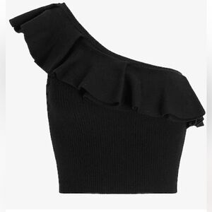 Express Black One-Shoulder Ruffle Top Size small pitch